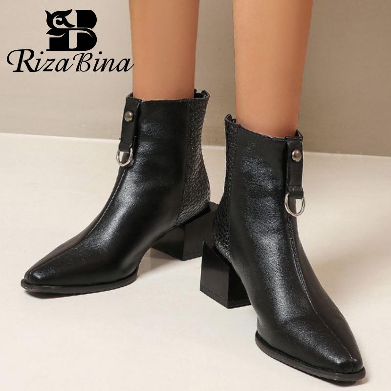

RIZABINA Women Ankle Boots Serpentine Sexy Thick Heel Winter Shoes Woman Fashion Short Boot Office Lady Footwear Size 34-43, Black