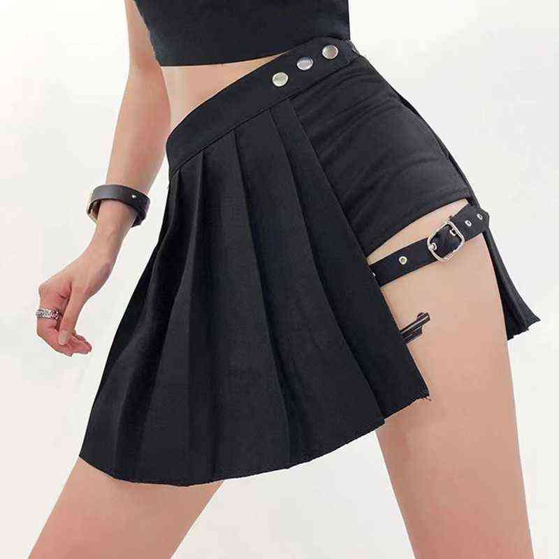 

NXY Skirts Gothic Sexy Pleated Mini Women Punk Grunge Black Patchwork Leg Ring Mall Goth Skirt Shorts Summer Asymmetrical 220312, White