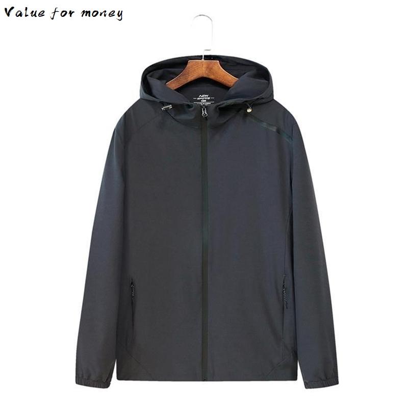 

size plus Fashion High Quality Coats Men Causal Hooded Men Thin Windbreaker Zipper Coats Outwear 8XL 7XL 6XL 5XL, Black
