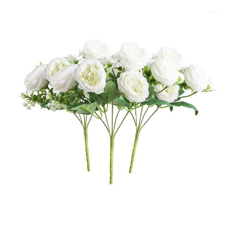 

JEYL 5 Heads Persian Rose Artificial Flowers Artificial Rose Flower Bouquets for Family Wedding Banquet Decoration 3Pcs1, White