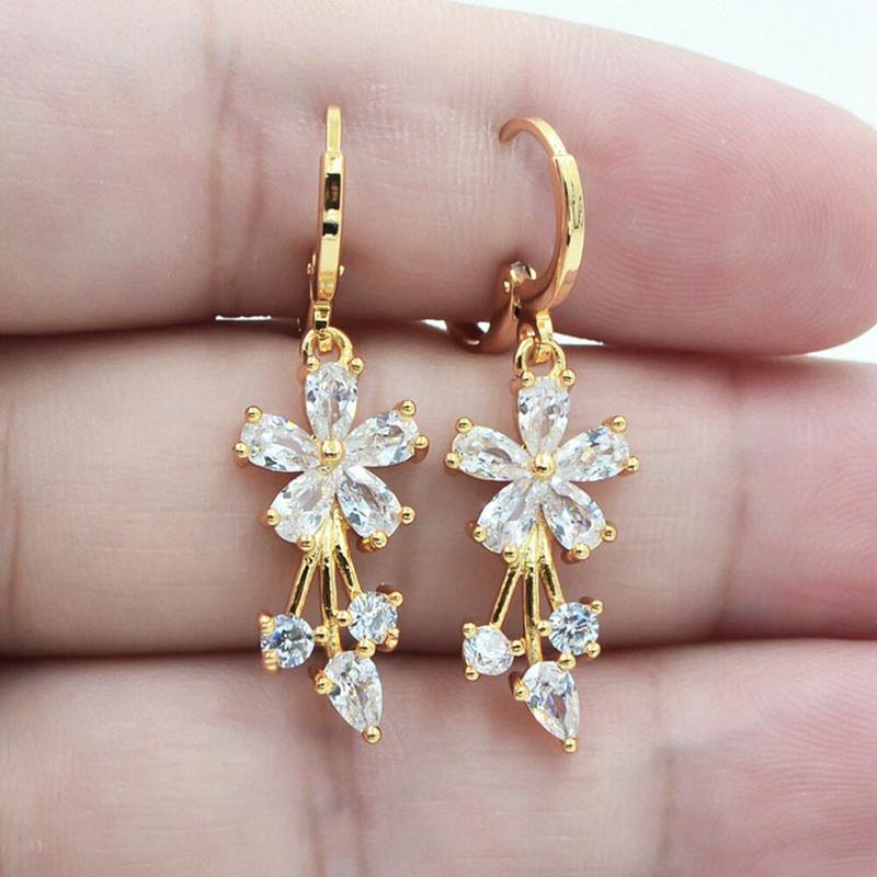

Yellow Gold Color Filled Women Elegant Crystal Flower Topaz Zircon Drop Earrings Birthday/christmas Party Gift Bijouterie
