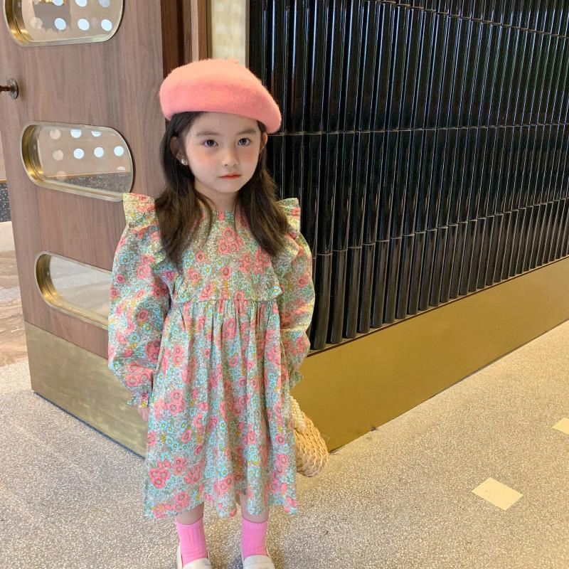 

Spring Children Dress New Fashion Long Sleeve Lace Korean Fashion Long Sleeve Floral Princess Vestidos Design Dresses for Girls, Yellow