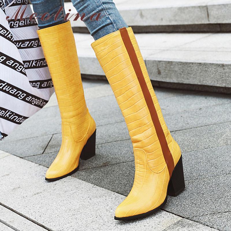

Meotina Winter Knee High Boots Women Mixed Colors Thick Heel Long Boots Fashion Super High Heel Shoes Lady Autumn Big Size 34-431, Black