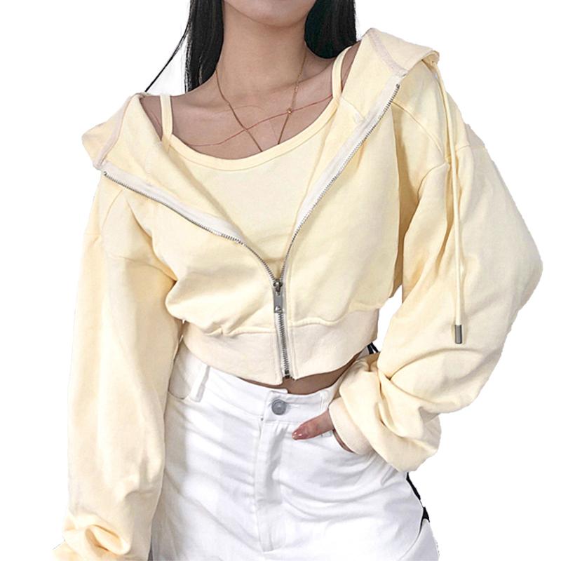 

Women' Fall Coat Cropped Top Party Loose Zipper Long Sleeve Solid Color Hooded Short Cardigan, Gray