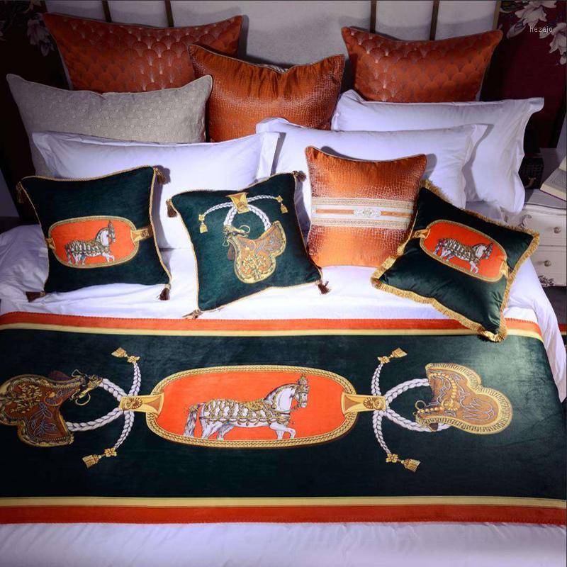 

Luxury Horse Cushion Cover European Design Velvet Tassel Pillowcase Soft Double Printed Home Decorative Sofa Throw Pillows Chair1