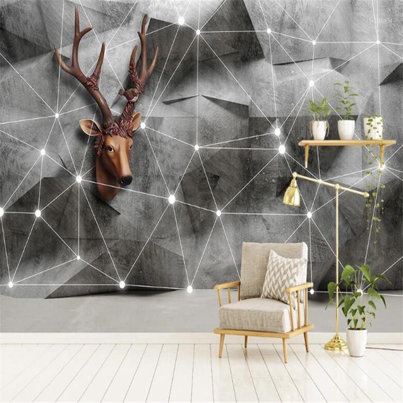 

Custom 3D wallpaper murals Nordic 3d three-dimensional geometric triangle elk line TV seamless mosaic background wall painting1, As pic