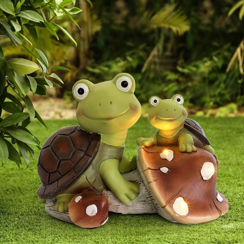 

Garden Statue Cute Frog Face Turtle Statuette, Solar Resin Animal Sculpture, with 3 LED Lights for Terrace, Lawn, Garden Decoration