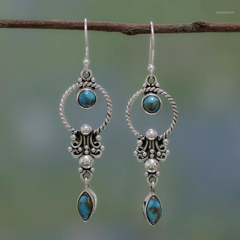 

Vintage Thai Silvery Earrings European and American Women Inlaid Ear Pendant Ear Stud Metal Water Drop Trendy1