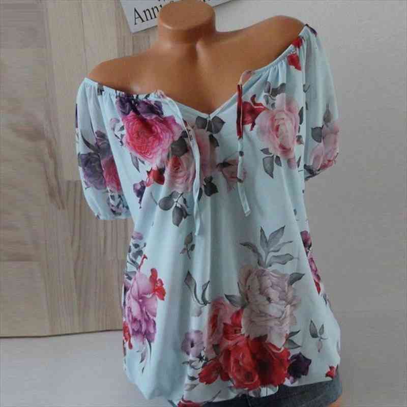 

5xl Plus Size Tops Womens Shirts Summer Blouse Shirt Casual Loose Blusa Floral Print Short Sleeve Shirt White Tops Mujer