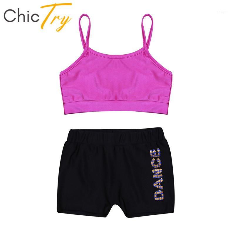 

ChicTry Kids Two-piece Dance Wear Crop Top with Shorts Set Children Girls Ballet Dance Workout Gymnastics Shorts Tops Sports Set1, Rose black