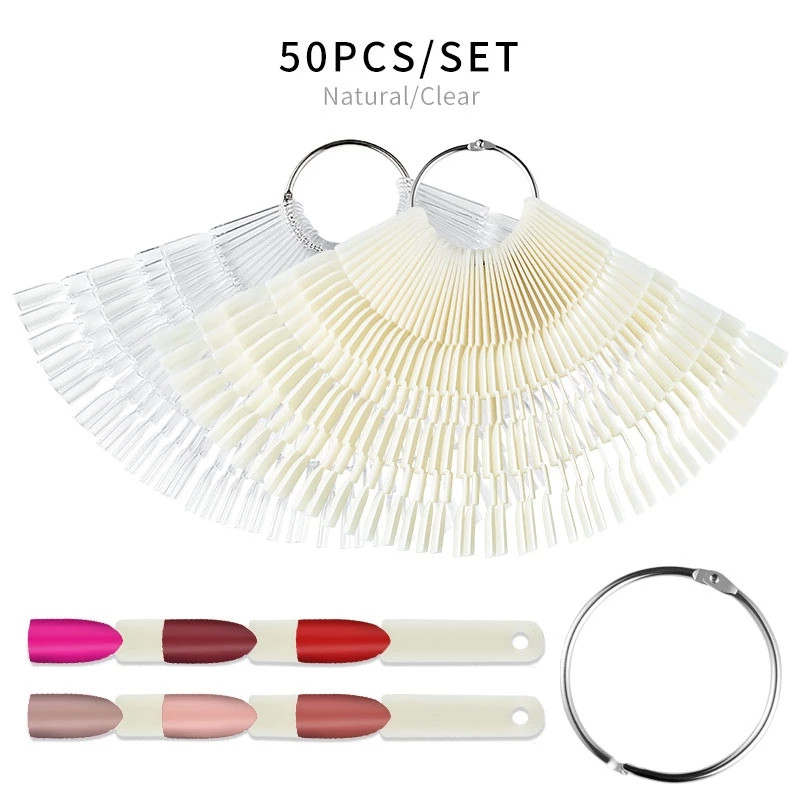 

Nail Art Bamboo 150 Tips Swatches Stick Display Card Template False Fan Polish Gel Foldable Practice Board Plastic Manicure Tool, As picture