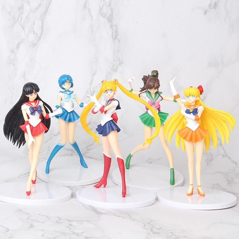 

5pcs/set Anime Sailor Moon Action Figures Toys Mercury Jupiter Venus Figurines Collectable Models Kids Cartoon Doll Toy Gifts T200824