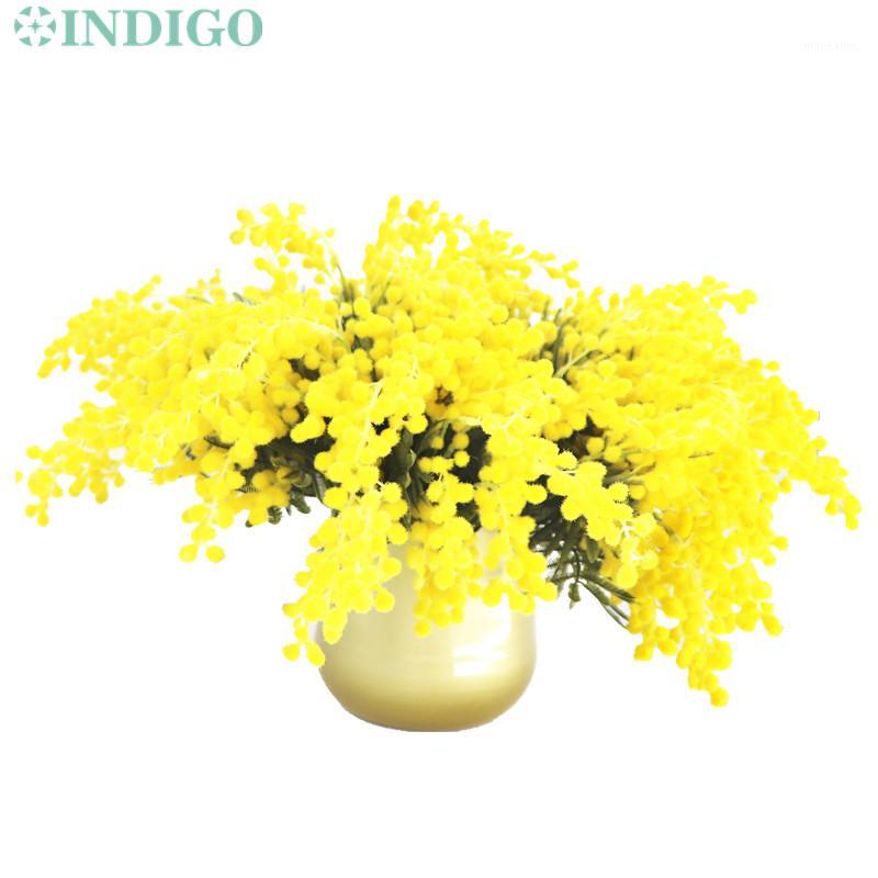 

INDIGO-5 PCS Plush Australia Acacia Yellow Mimosa Spray Cherry Artificial Wedding Flower Party Event Decor Free Shipping1, 5 pieces 42cm