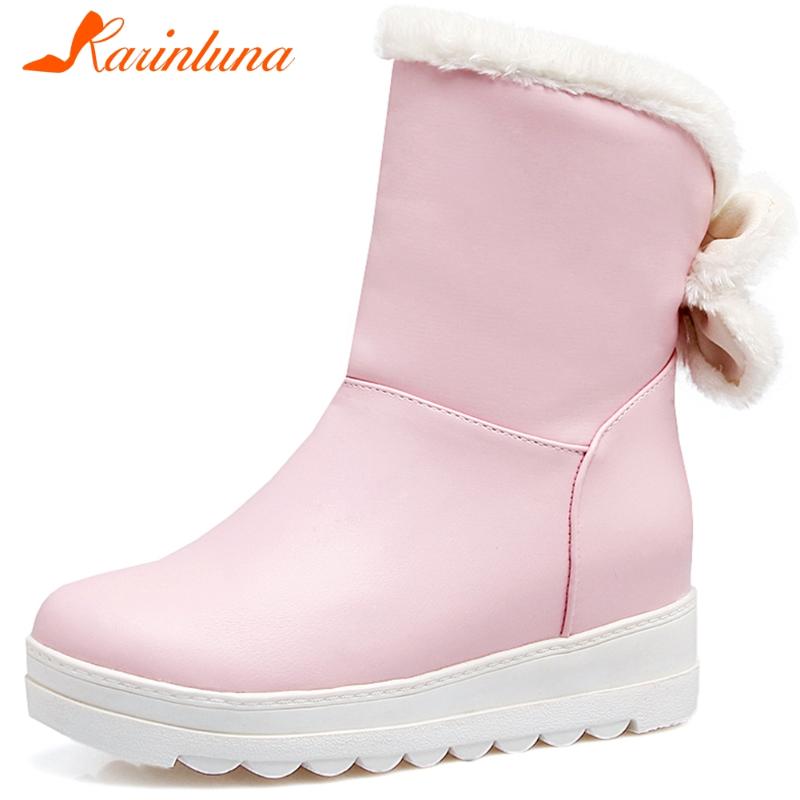 

KARIN Winter Warm Female Snow Boots Platform Height Increasing Med Heels Ankle Women Boots New Fashion Women Shoes, White