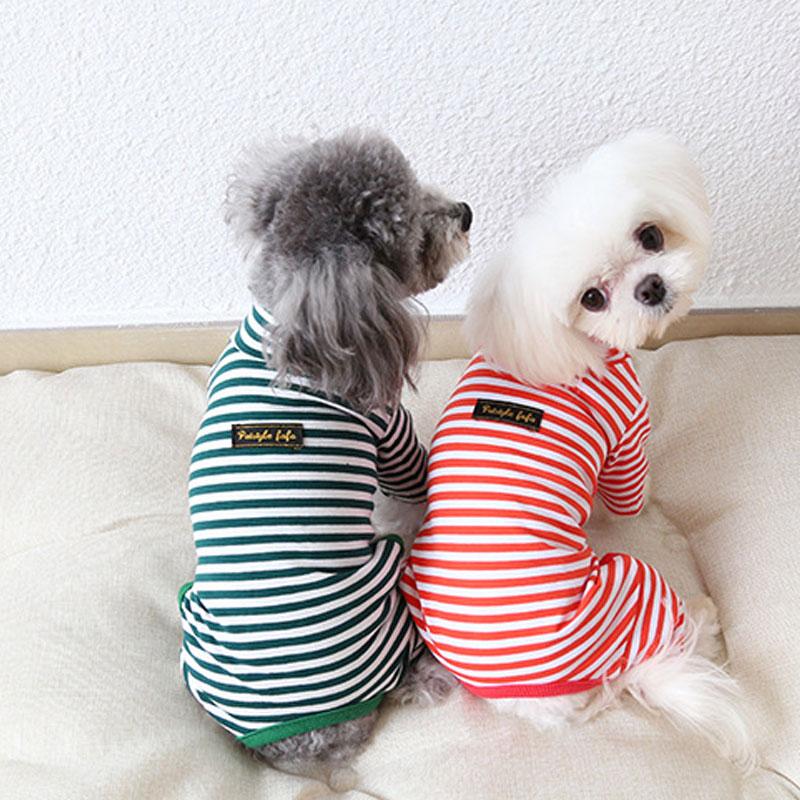 

2020 New Striped Leggings Pet Clothes Dog Clothing Pajamas Cotton Nine-color Autumn and Winter -XL, Red