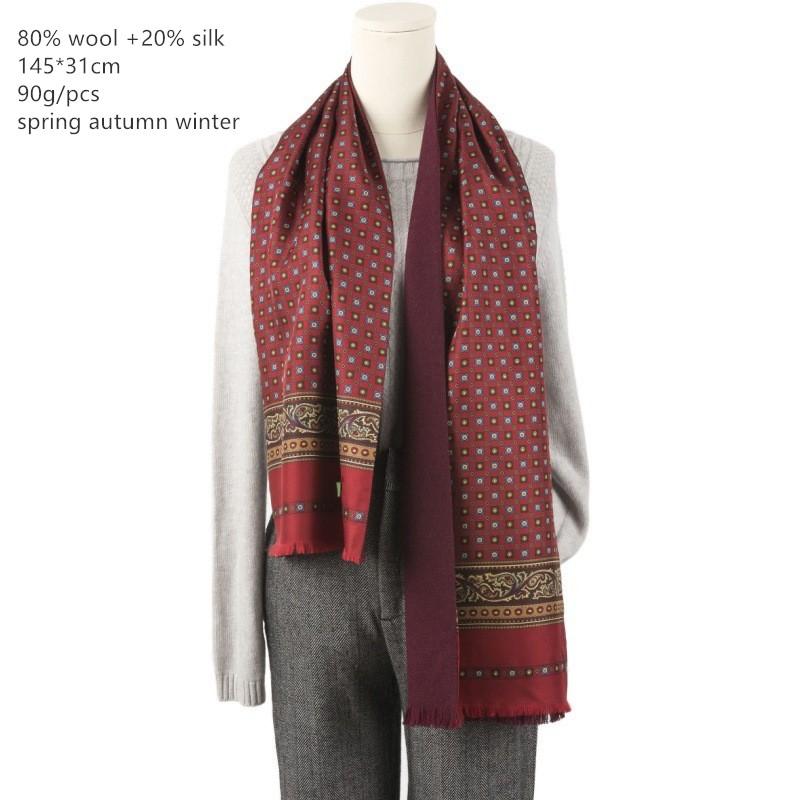 

Naizaiga 80% wool 20% silk blending Burgundy printed coarse wool and silk double-sided scarf JY74