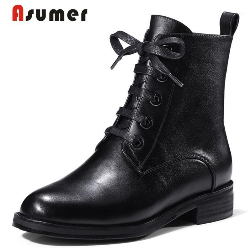 

ASUMER 2020 new hot sale women autumn black boots simple pointed toe ankle boots classic popular unique genuine leather1
