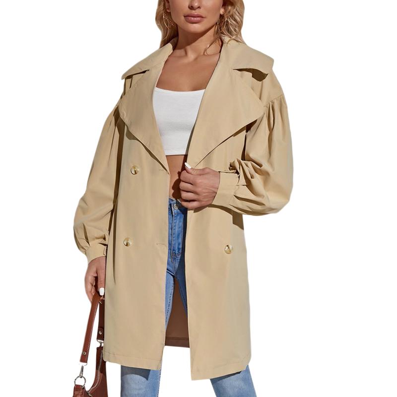 

Women's Trench Coats Fashionable Women Clothing Office Coat Long Sleeve Solid Color Lapel Collar With Waist Belt Pockets, Tan;black