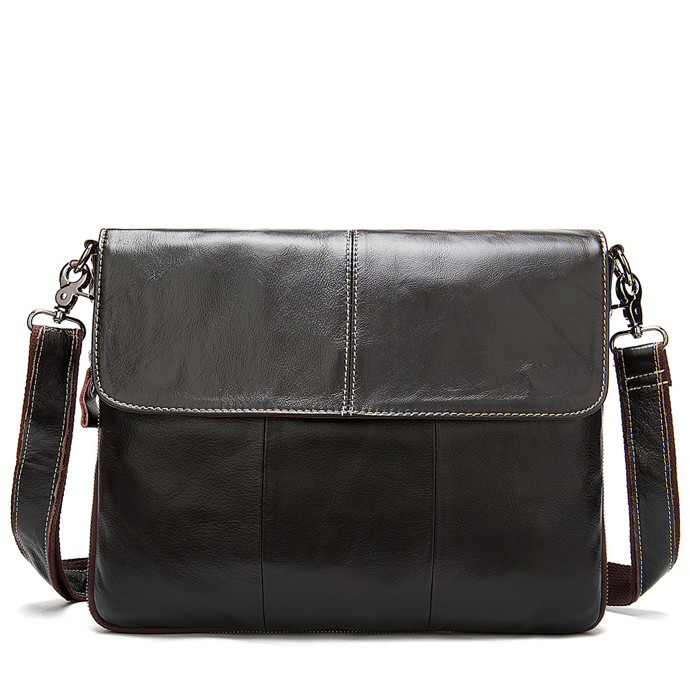 

2020 Men's Briefcase Business Flap Bags Shoulder Bag Male Top Layer Cowhide Leather Crossbody Retro Bag Handbags Man for Laptop, Black