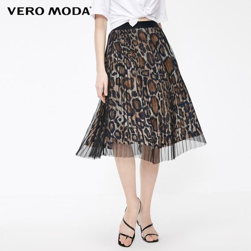 

Women's Leopard Print Two-tiered Gauzy Elasticized Skirt | 31921G503, S59 black