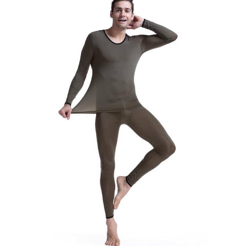 

Thermal underwear men long johns thermo Underwear underpant elastic ultra-thin silk translucent Pajamas clothes for men leggings 201125, Black