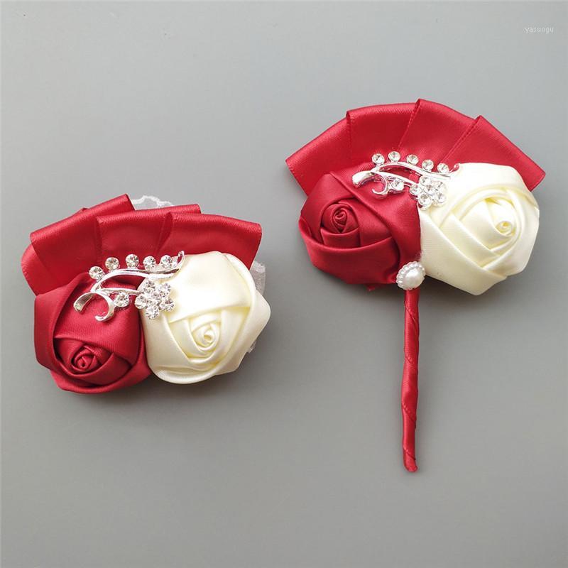 

Wedding Prom Ceremony Flower Brooch Groom Boutonnieres And Silk Artificial Flowers Wrist Bridesmaid Wedding Accessories 1317-T1, Ivory
