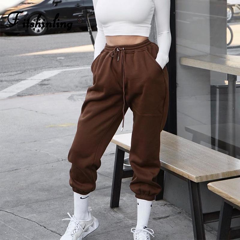 

Fitshinling Casual Athleisure Joggers Women 2020 Autumn Winter High Waist Cargo Pants Solid Slim Sporty Baggy Sweatpants Sale, Black