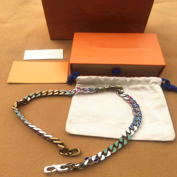 

Hip hop Fashion Men Ma'am 316L Titanium steel Engrave Four Leaf Flower Colored Enamel Necklace 18K Gold Thick Chain Links Patches Bracelets