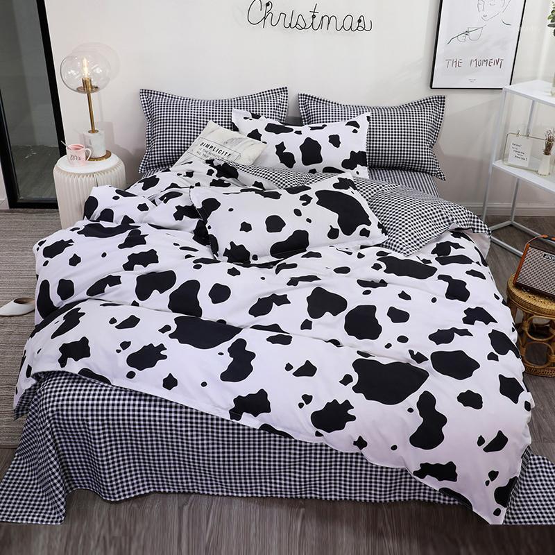 

50Bed linen Bedding Set Black Cow Curve Duvet Cover Flat Sheet Pillowcase Quilt Cover Full Queen King Size 3/4pcs Bedclothes1, Jifouryk12011