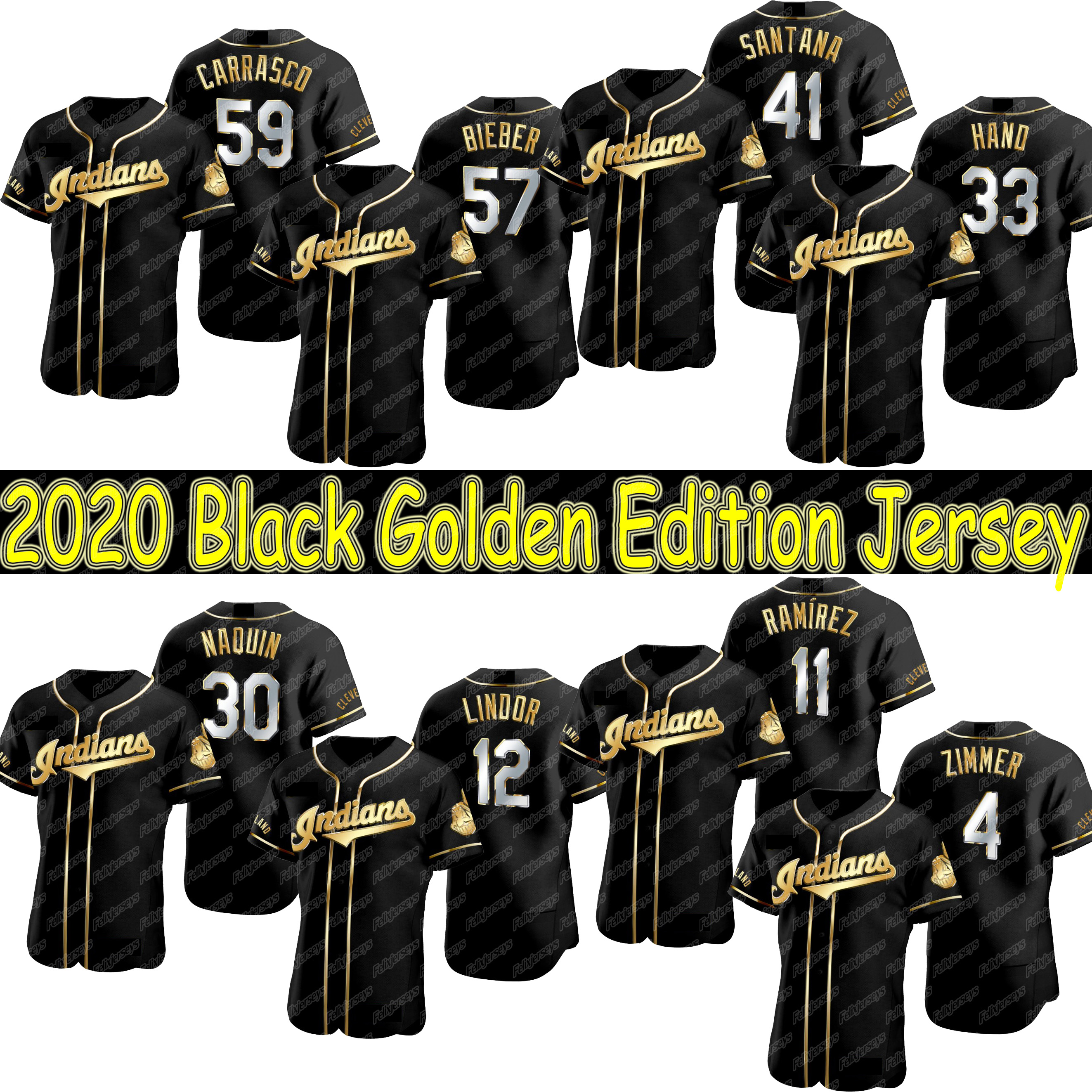 

Shane Bieber 2020 Black Golden Edition Jersey Austin Hedges Francisco Lindor Jose Ramirez Carlos Santana Carlos Carrasco Franmil Reyes, Youth choose size s-xl