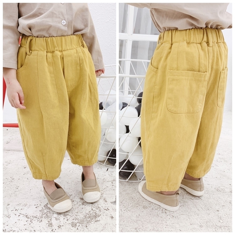 

Spring Autumn boys girls Korean style high waist harem pants 1-5 years children solid color all-match ninth pants LJ201019, Yellow