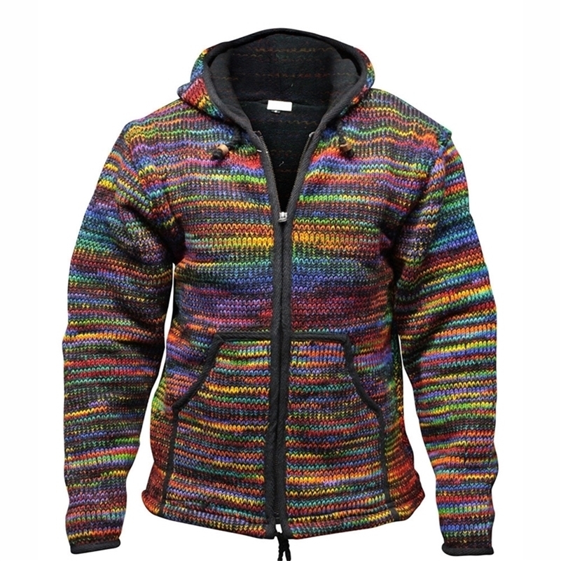 

Unique Retro Men Camouflage Cardigan Sweater Color Mixing Fashion Autumn Winter Casual Loose Hooded Knit Sweater Plus Size S-4XL 201120, Multi