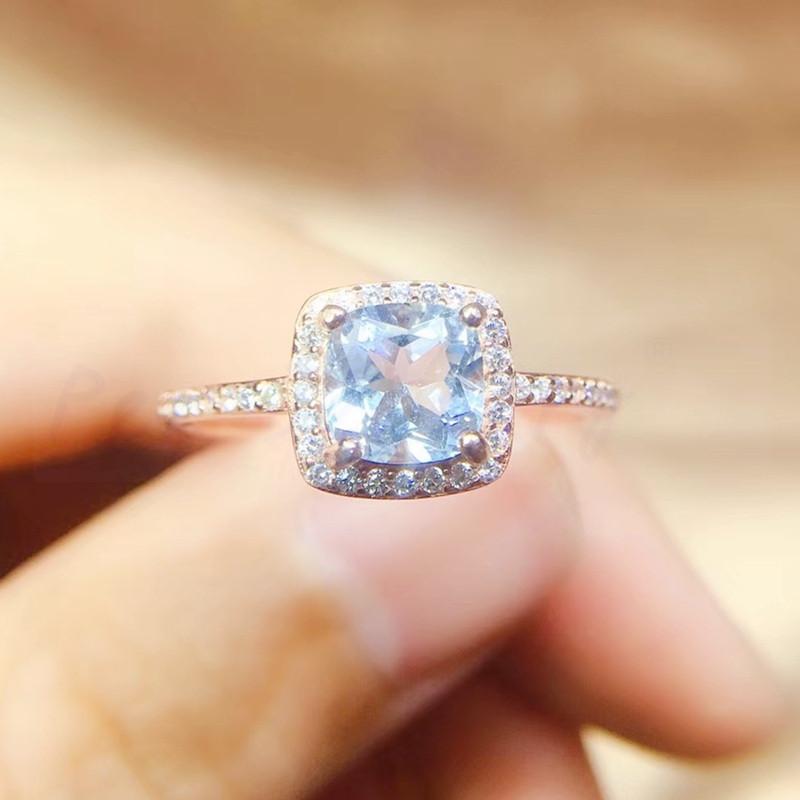 

Cluster Rings Per Jewelry Natural Real Blue Topaz Square Ring 6*6mm 1.5ct Gemstone 925 Sterling Silver Fine Q204206, Golden;silver