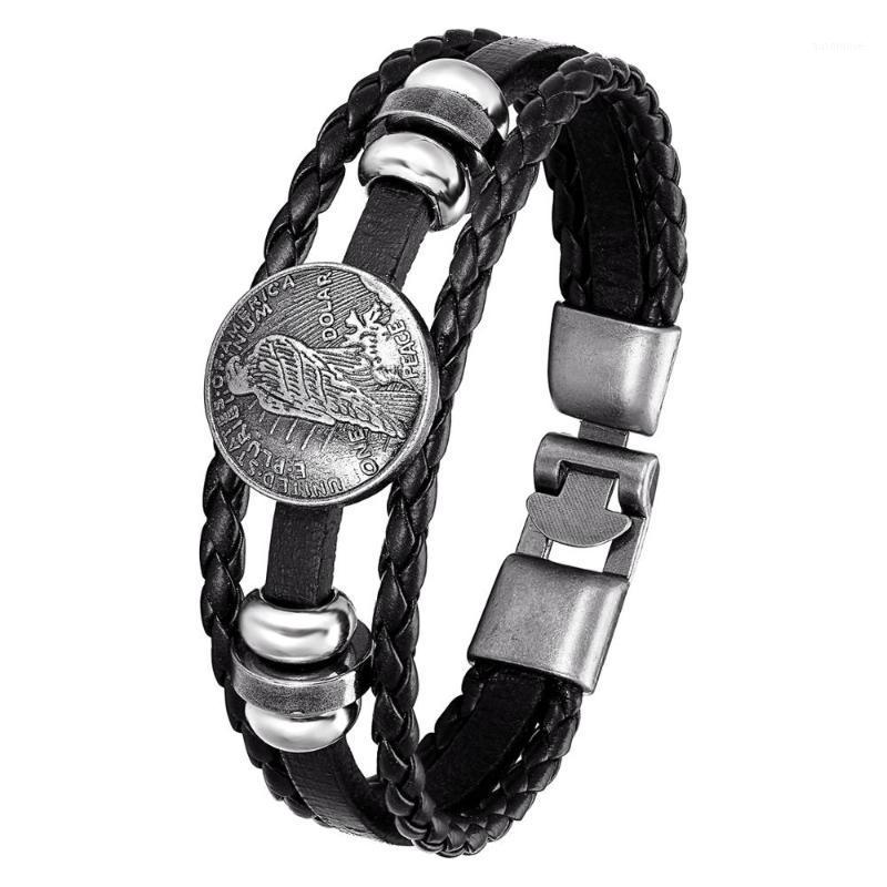 

Fashion Vintage Leather Bracelet Men's Eagle Multilayer Woven Warp Knit Bracelet Pulseira Masculina1