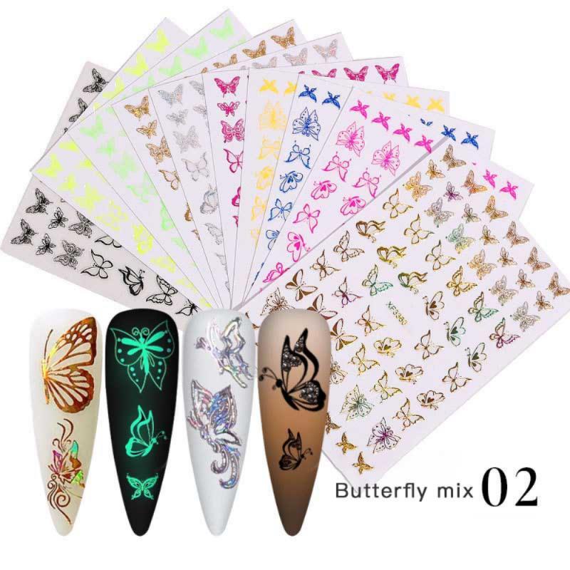 

8/1PC 3D Butterfly Nail Art Stickers Adhesive Sliders Colorful Nail Transfer Decals Foils Wraps Decorations Art Laser TSLM1
