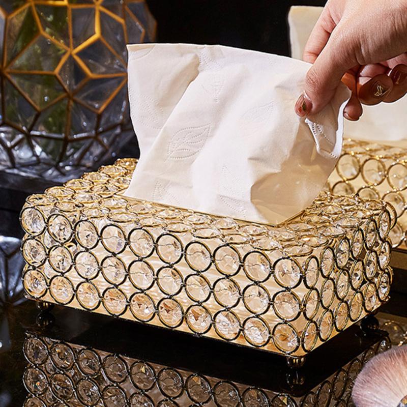 

Square Artificial Crystal Napkin Tray Container Wedding Party Decoration Tissue Case Paper Rack Dispenser Storage Box