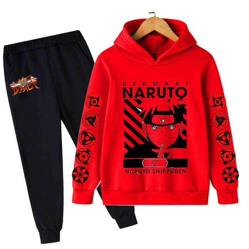 

New 2021 Narutos Kids Boys Clothing Sets Cartoon kakashi Long Sleeve O-Neck Hoodies Tops with Pants children Cotton Suit G220217, The picture color4