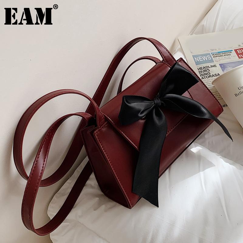 

[EAM] Women New Elegant Ribbons Bow PU Leather Flap Personality All-match Crossbody Shoulder Bag Fashion Tide 2021 18A1284, Black