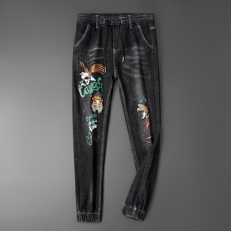 

Mode Print Denim Breeches Punk Pants Erkek Pantolon Fashion 2021 Male Embroidered Jean Fine Homme Opoc, Dark gray.
