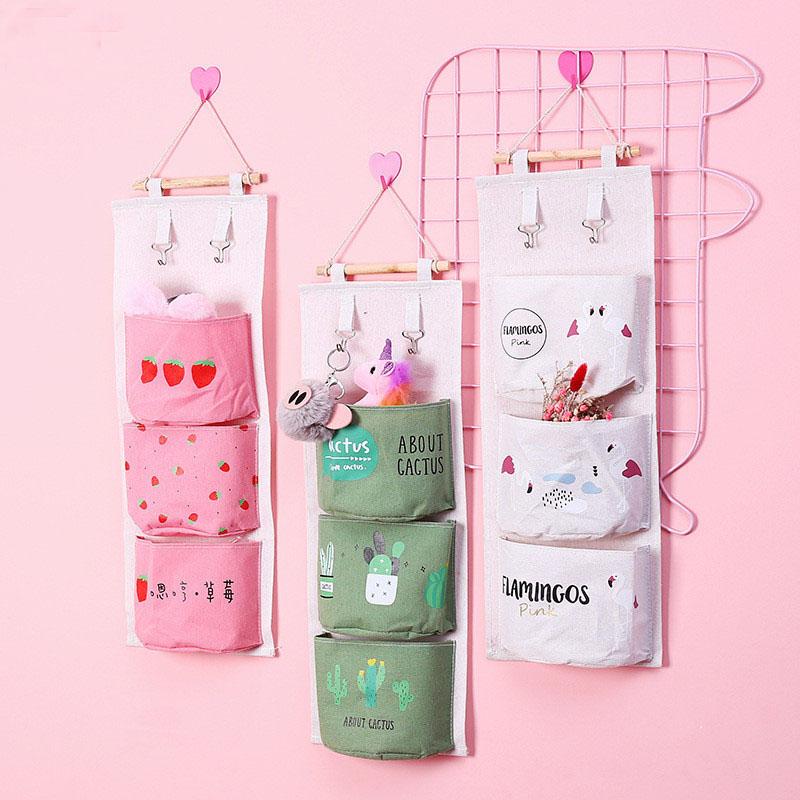 

7 Pocket Wall Hanging Storage Bags Cotton Linen Door Waterproof Pouch Bedroom Wall Hanging Home Office Organizer Decor