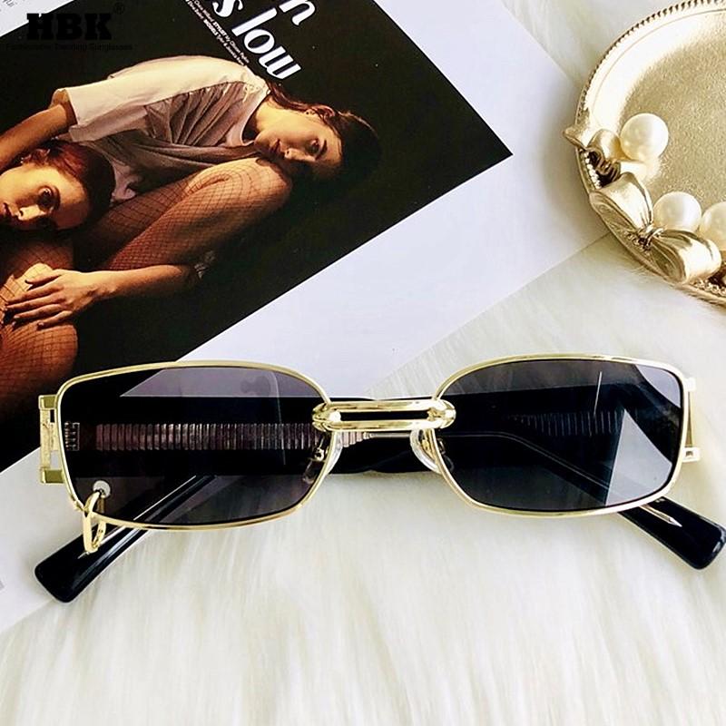 

Sunglasses HBK Square Women Ferrule Metal Small Rectangle Gold Frame Clear Men Sun Glasses Vintage Chic Shades UV400