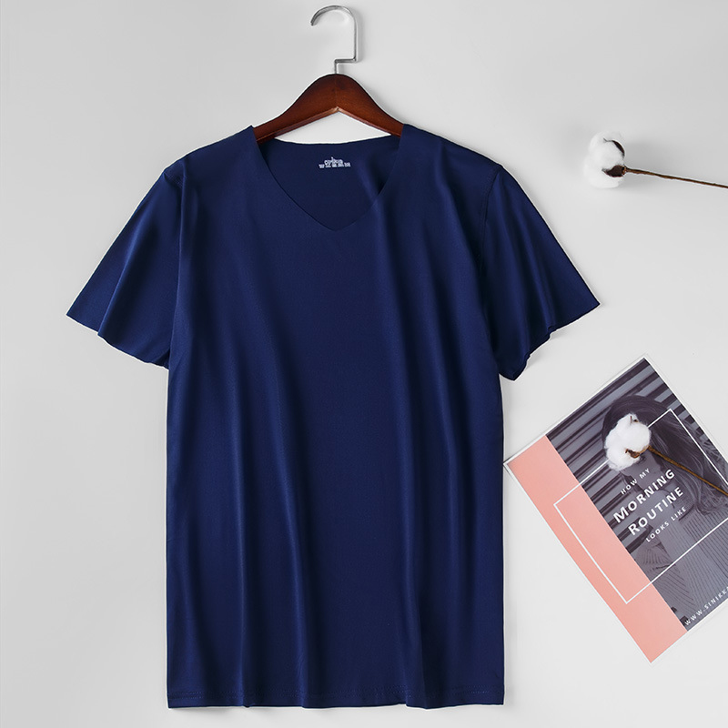 

2020 New Solid Color T Shirt Mens Fashion Polyester V-neck T-shirts Summer Short sleeve Tee Boy Skate Tshirt Tops Plus Size kg-118, Navy blue