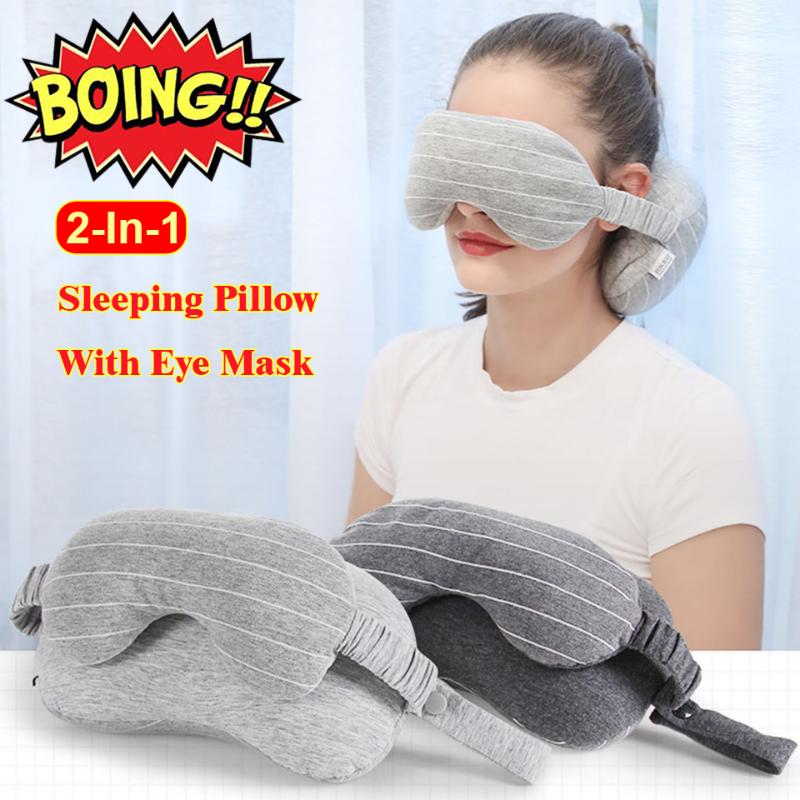 

Eye Mask Neck Pillow u-Shaped Pillow Eye Protection Travel Kit Include 2-In-1 Sleeping With Mask Carrying Bag
