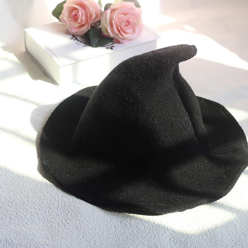 

Women Halloween Witch Hat Cosplay Costume Party Wide Brim Knitted Hat H9, Black