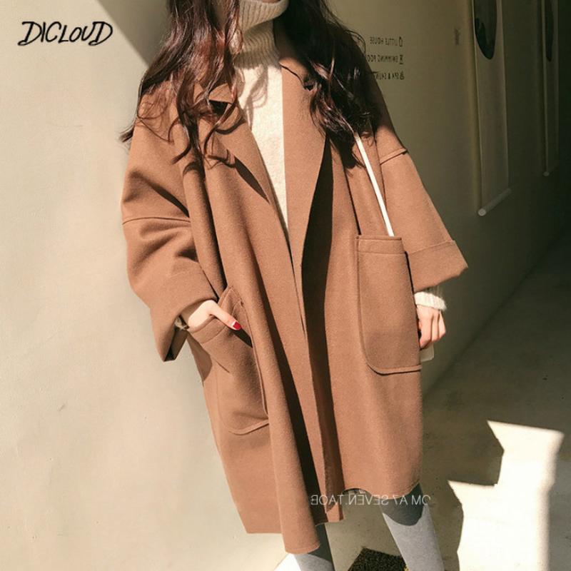 

Casual Winter Coat Women Loose Long Sleeve Simple Oversized Wool Coats Ladies Korean Fashion Slim Plus Size Long Coats Female, Black