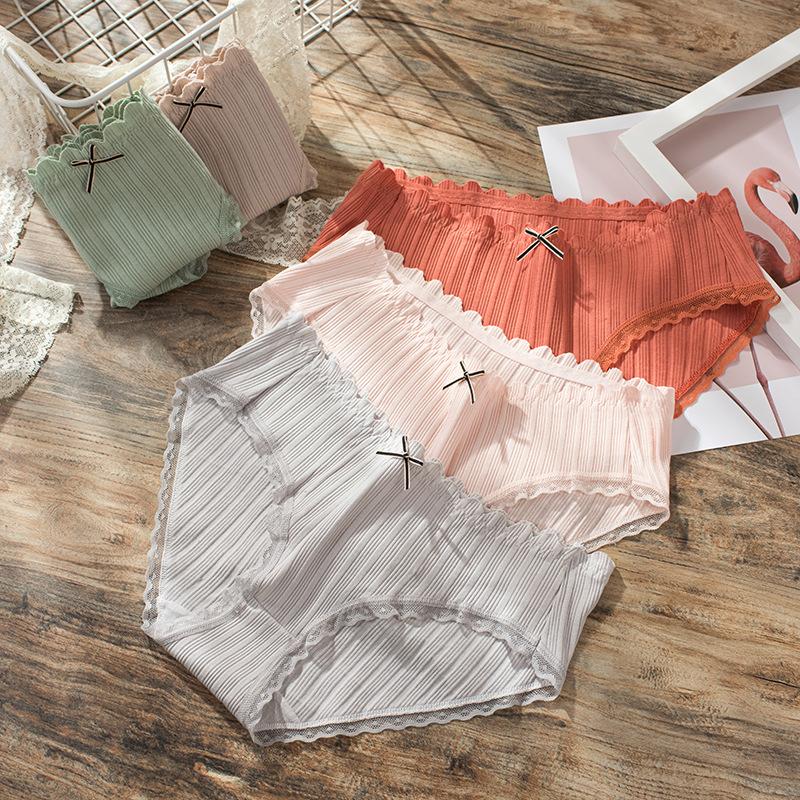 

Women's Cotton Panties 3Pcs Soft Striped Women Underpants Solid Bow Girls Briefs Sexy Female Lingerie L-XXL Comfort Underwear, Set10
