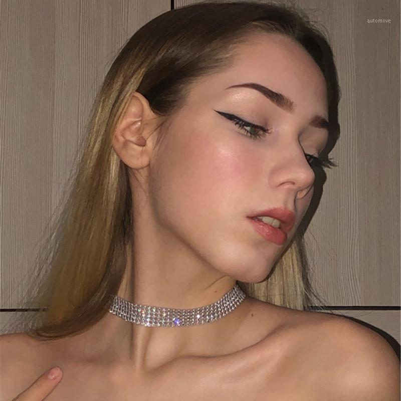 

Silver Color White Zircon Rhinestone Choker Necklace Women Wedding Accessories Chain Fashion Chokers Jewelry Collier Femme1