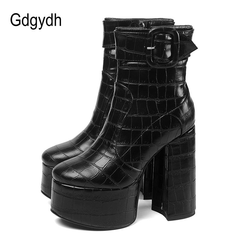 

Gdgydh Patent Leather Ankle Boots Heels Platform Shoes Buckle Zipper Sexy Party Nightclub Shoes Woman High Heels Large Size 43, Black