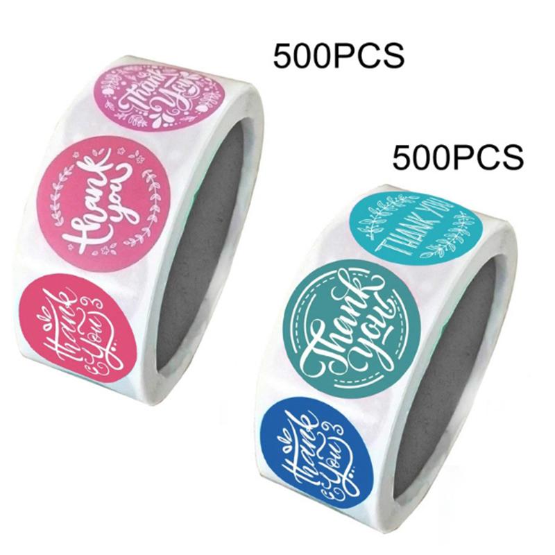 

500pcs/roll Thank You Sticker For Seal Labels Round Floral Pink Blue Color Labels Sticker Handmade Offer Stationery