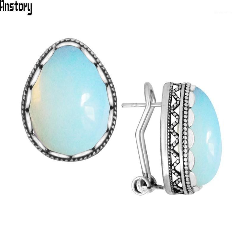 

Vintage Water Drop Opal Stud Earrings For Women Stainless Steel Pin Stud Antique Silver Plated Fashion Jewelry1